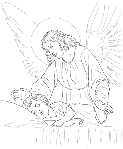 Guardian Angel Over Sleeping Child Coloring Page